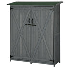 Outdoor Storage Cabinet Wooden Garden Shed Utility Tool Organizer with Waterproof Asphalt Rood, Lockable Doors, 3 Tier Shelves for Lawn, Backyard, Gray