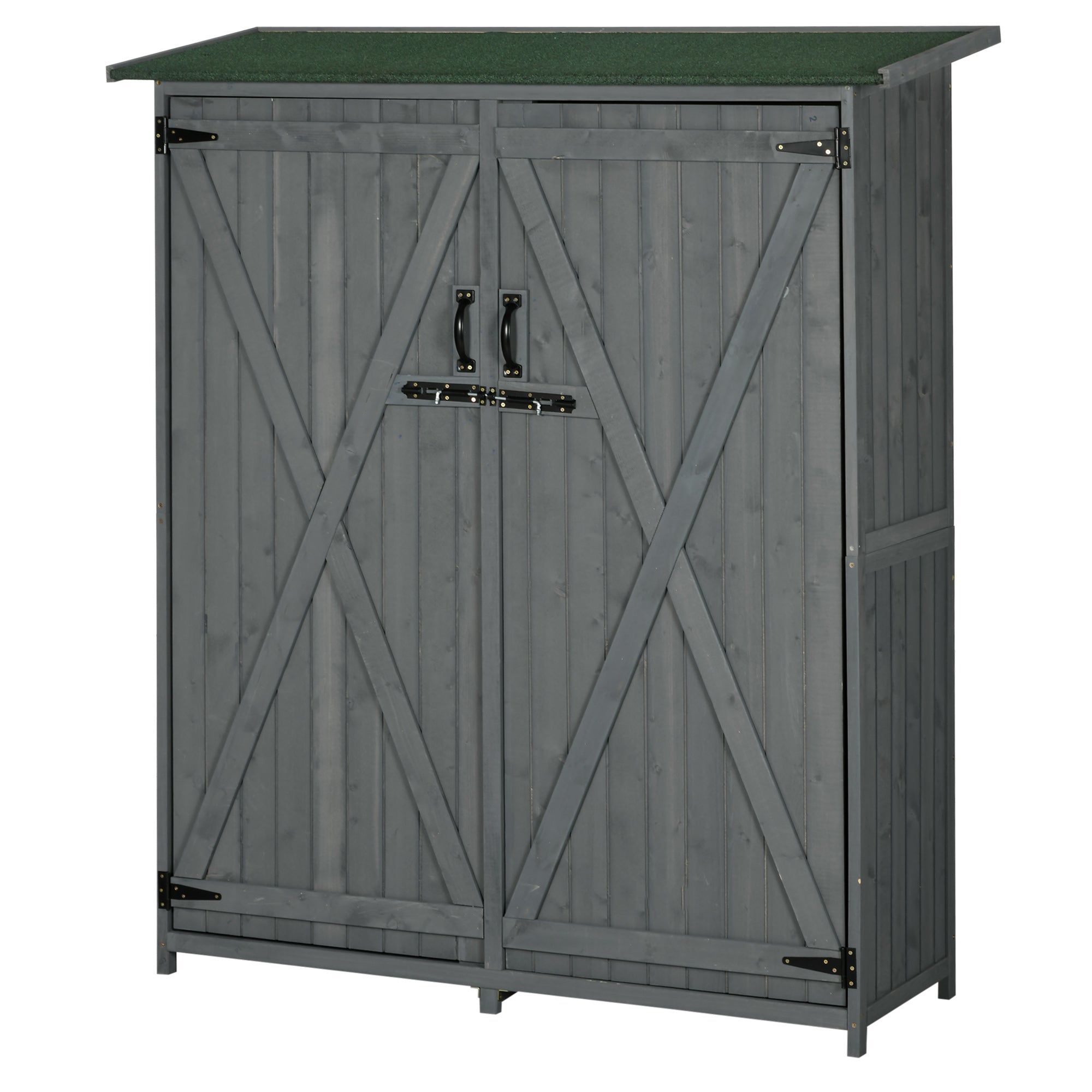 Outdoor Storage Cabinet Wooden Garden Shed Utility Tool Organizer with Waterproof Asphalt Rood, Lockable Doors, 3 Tier Shelves for Lawn, Backyard, Gray