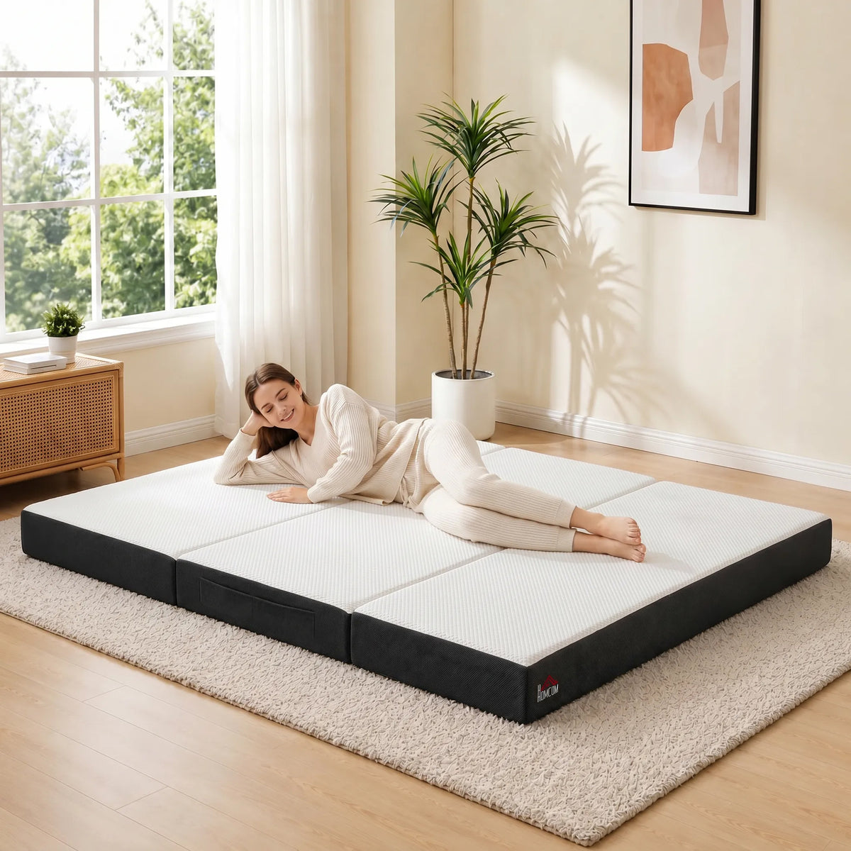 Trifold Mattress, 6 Inch Memory Foam Mattress for Guest, Camping, RV, Travel, Yoga, Made in USA, 80" x 60" x 6"