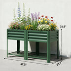 Raised Garden Bed Galvanized Steel, Elevated Planter Box with Storage Shelf, Bed Liner, 31.5" High, Green