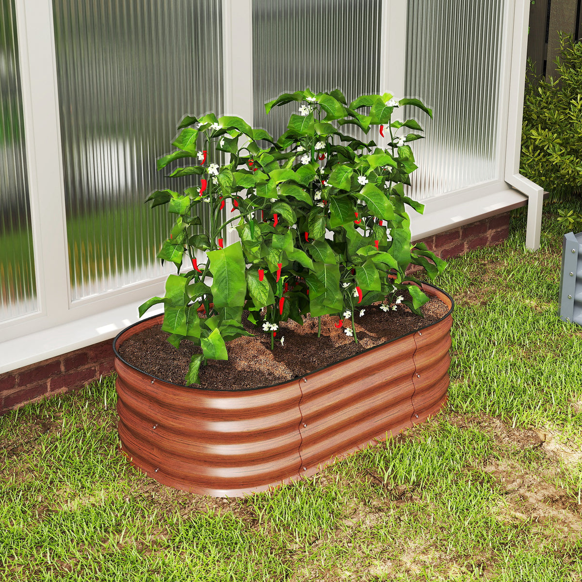 3.4' x 2' x 1' Galvanized Raised Garden Bed Kit, Metal Planter Box with Safety Edging, Brown