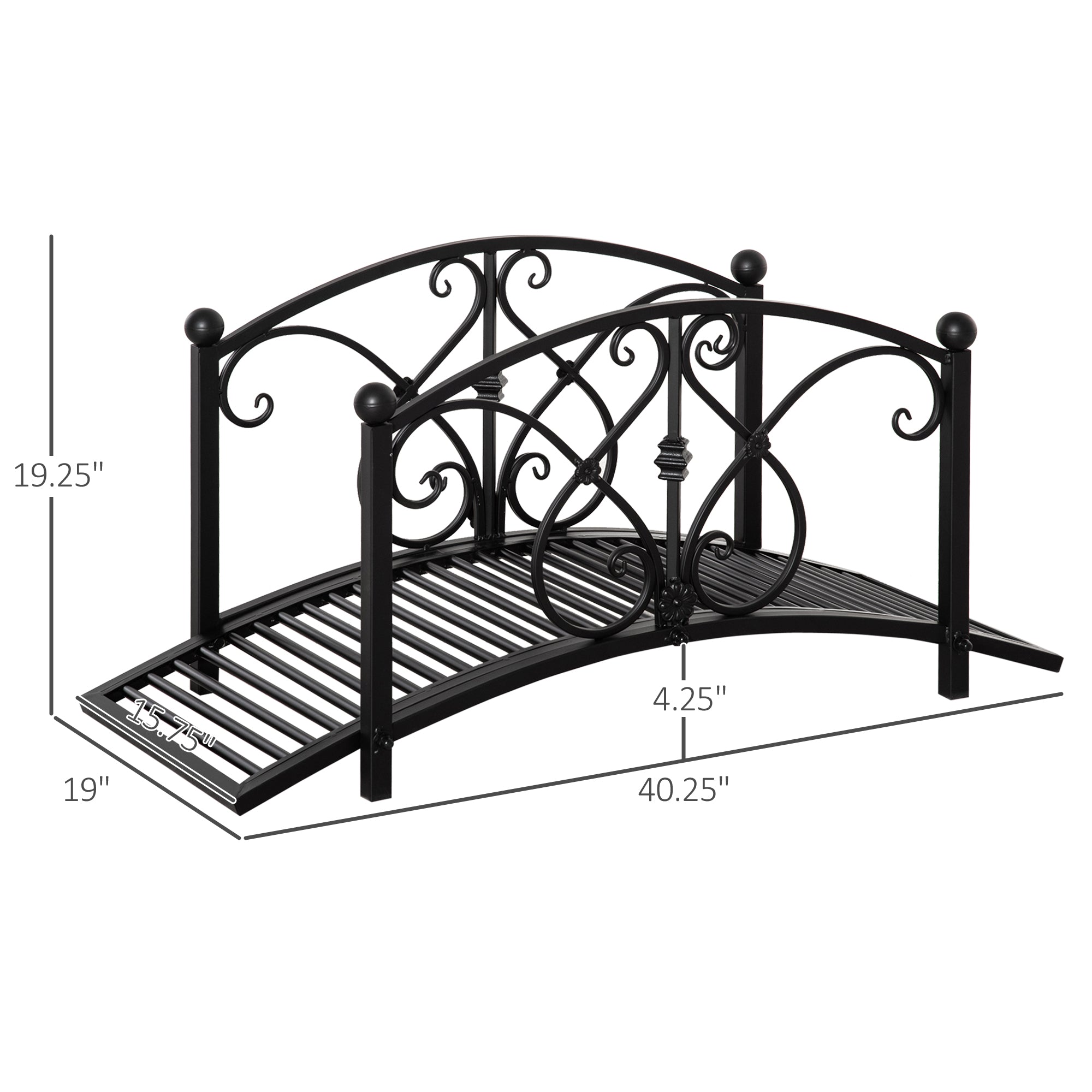 Garden Bridge 3.3FT, Decorative Classic Backyard Pond Bridge with Safety Railings Black