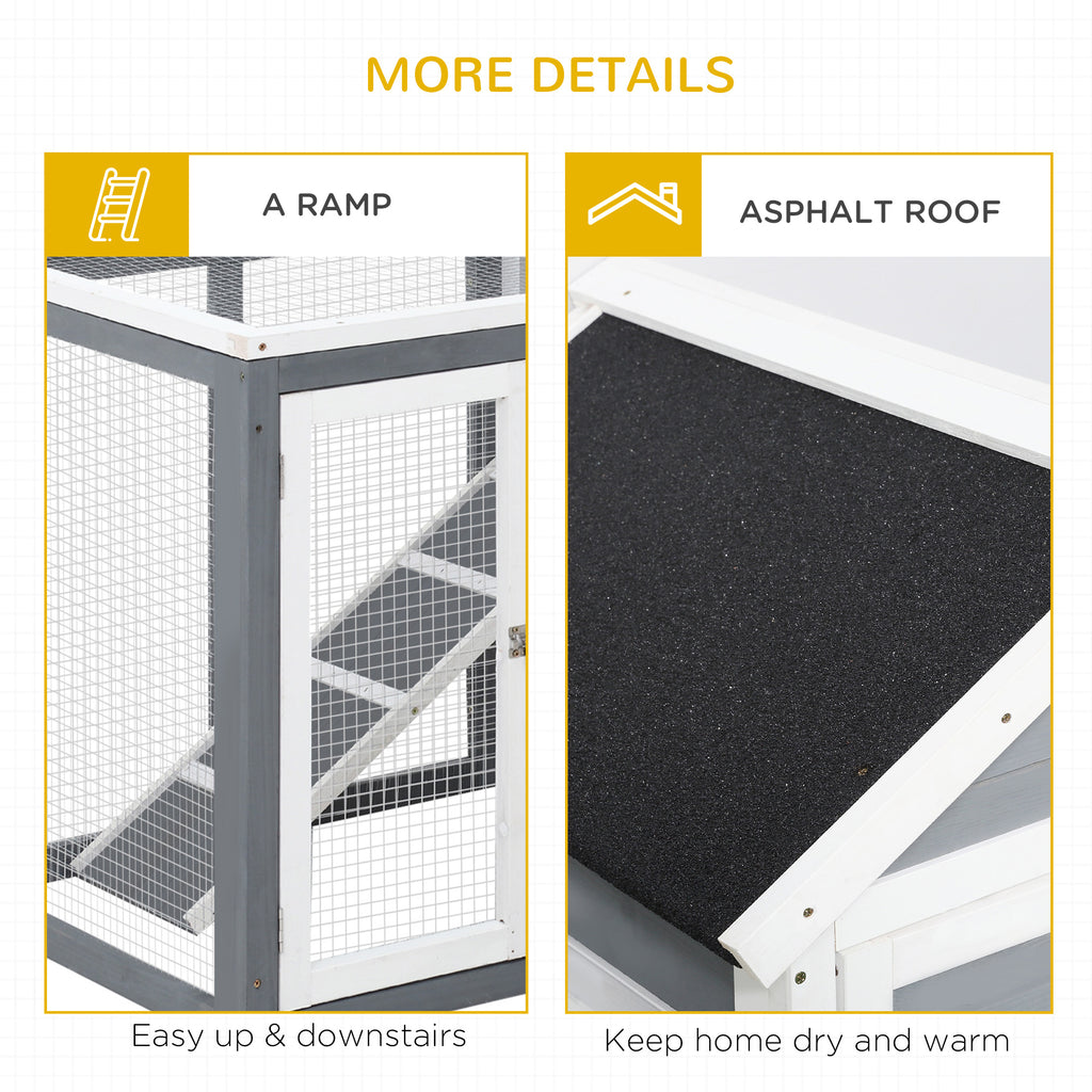 Indoor Rabbit Enclosure, 48" Weatherproof Wooden Rabbit Hutch, with Slanted Asphalt Roof & Fun Outdoor Run for Bunnies & Ferrets - Gray