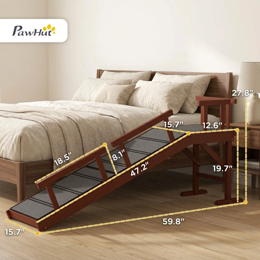Wooden Dog Ramp with Removable Guardrails, Non-Slip Surface, 60" Long, Brown