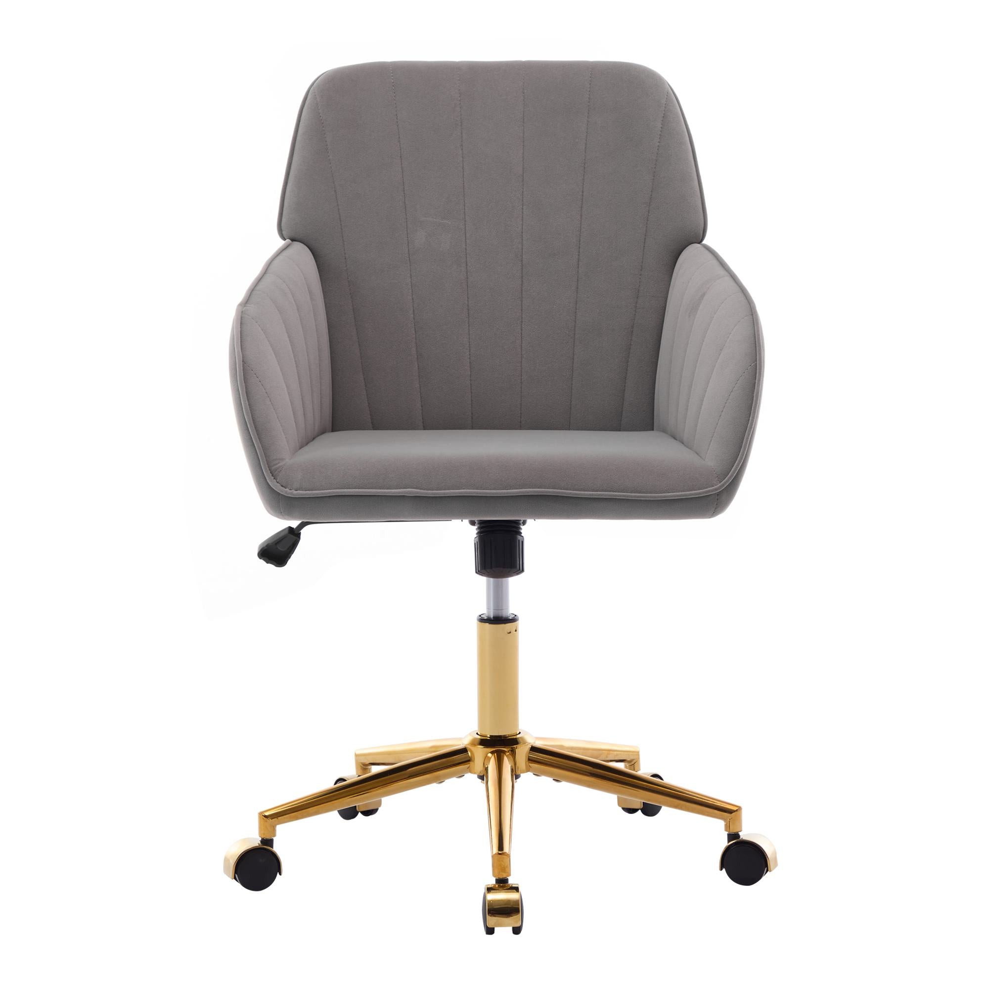 Adjustable Swivel Chair with Memory Foam Cushion and Lumbar Support, Ergonomic Office Chair with Golden Base, 25" L x 23" W x 38" H, Gray