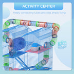 18.5" 5 Tier Hamster Cage with Tubes and Tunnels, Small Animal Cage, Rat Gerbil Cage with Water Bottle, Food Dish, Exercise Wheel, Blue