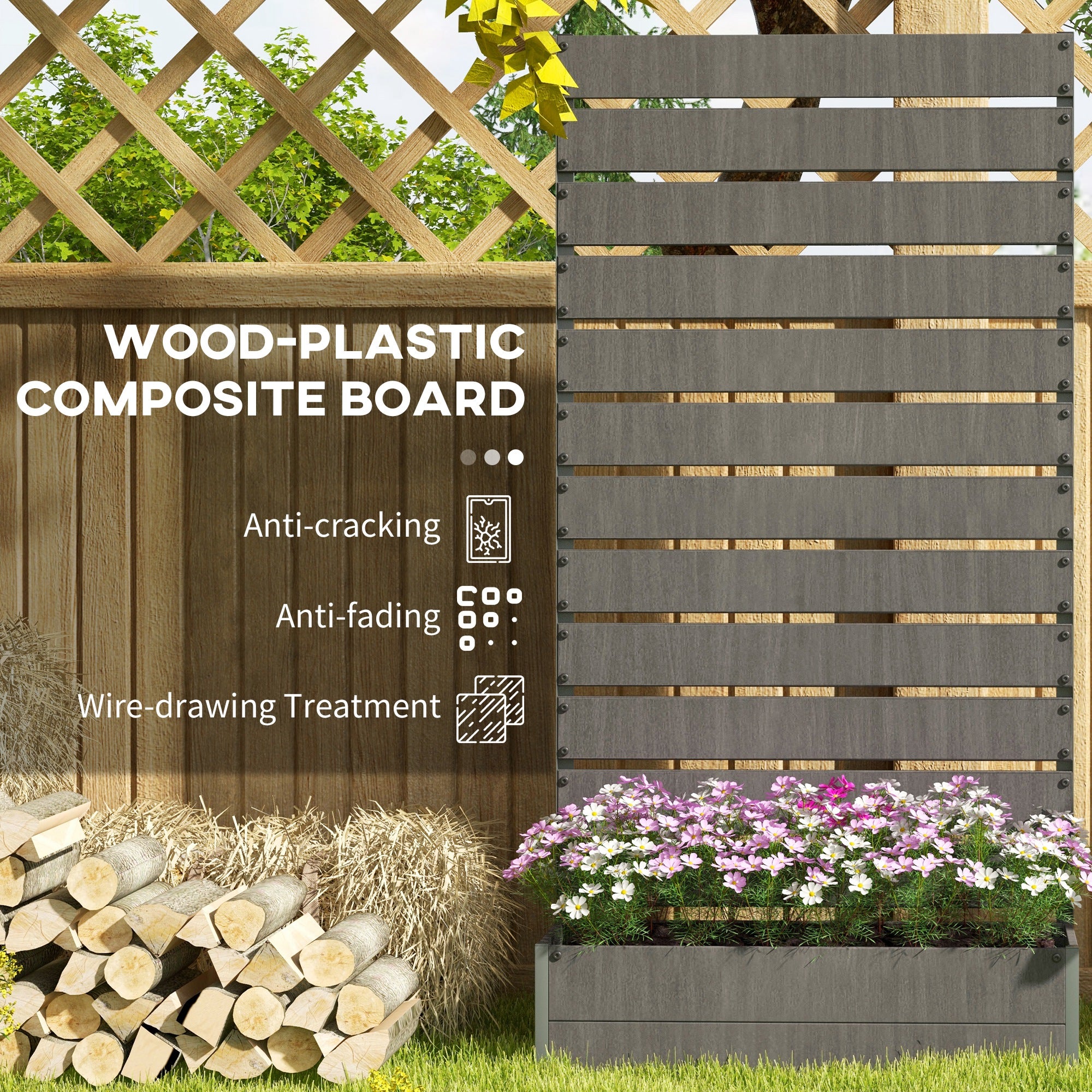 Trellis Planter for Climbing Plants, Raised Garden Bed with Trellis, Planter Box for Outdoor Garden, Dark Gray