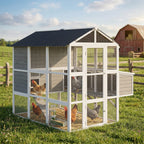 77" Large Chicken Coop for 6-8 Chickens, Outdoor Wooden Hen House Poultry Cage with Run, Nesting Boxes, Waterproof Roof
