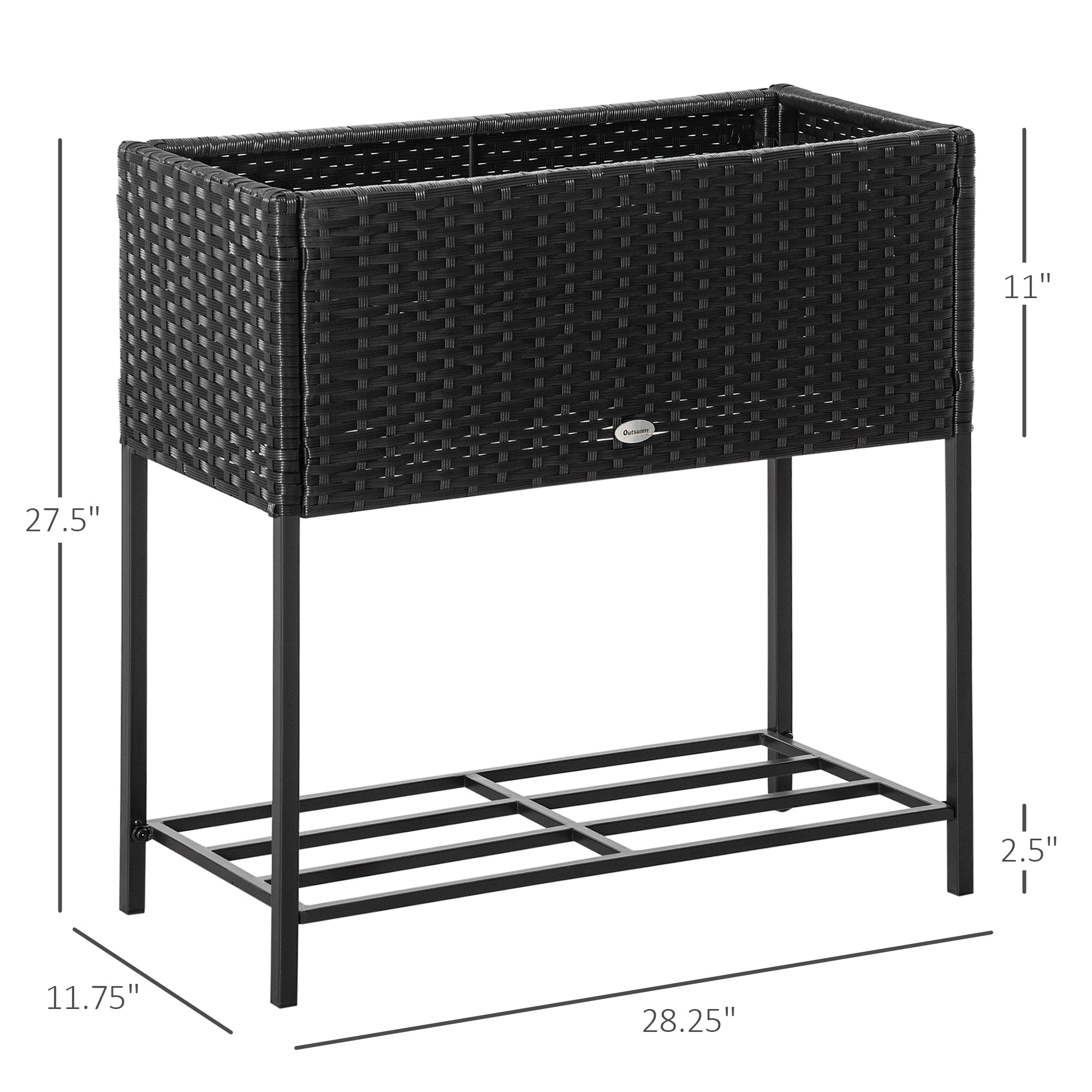 PE Rattan Wicker Raised Flower & Vegetable Planter, Rack Shelf Box
