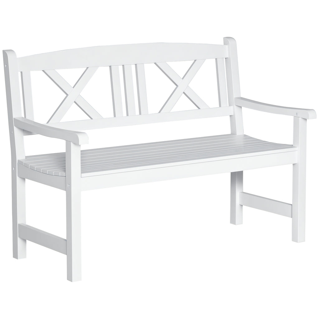 2-Seater Wooden Garden Bench, 4FT Outdoor Patio Loveseat with Unique X-Shape Back for Yard, Lawn, Porch, White