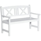 2-Seater Wooden Garden Bench, 4FT Outdoor Patio Loveseat with Unique X-Shape Back for Yard, Lawn, Porch, White