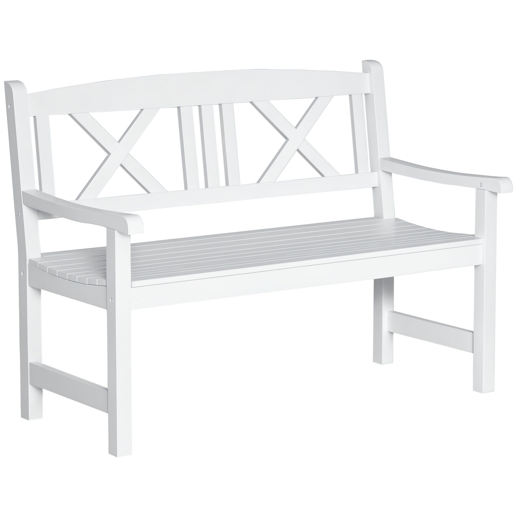 2-Seater Wooden Garden Bench, 4FT Outdoor Patio Loveseat with Unique X-Shape Back for Yard, Lawn, Porch, White