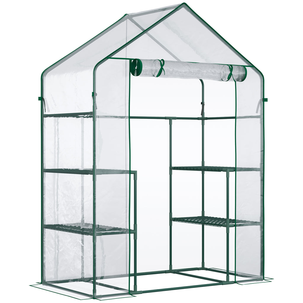 5' x 2.5' x 6.5' Mini Walk-in Greenhouse Kit, Portable Green House with 3 Tier Shelves, Roll-Up Door, and Weatherized Plastic Cover for Backyard Garden, Clear