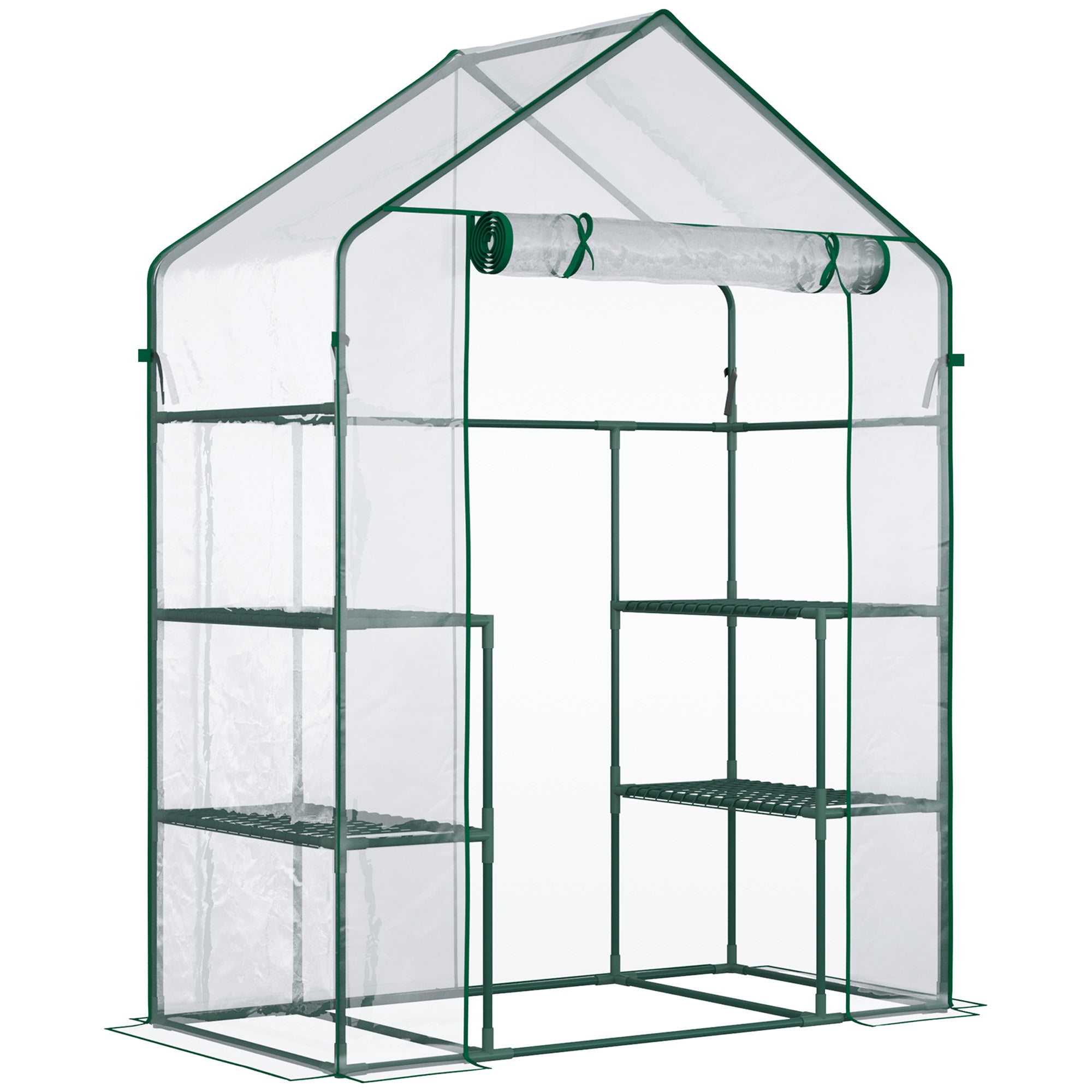 5' x 2.5' x 6.5' Mini Walk-in Greenhouse Kit, Portable Green House with 3 Tier Shelves, Roll-Up Door, and Weatherized Plastic Cover for Backyard Garden, Clear