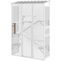 Outdoor Catio Cat Enclosure, Large Wooden Cat House with 6 Jumping Platforms, Scratching Post, 2 Ramps, for 2-3 Kittens
