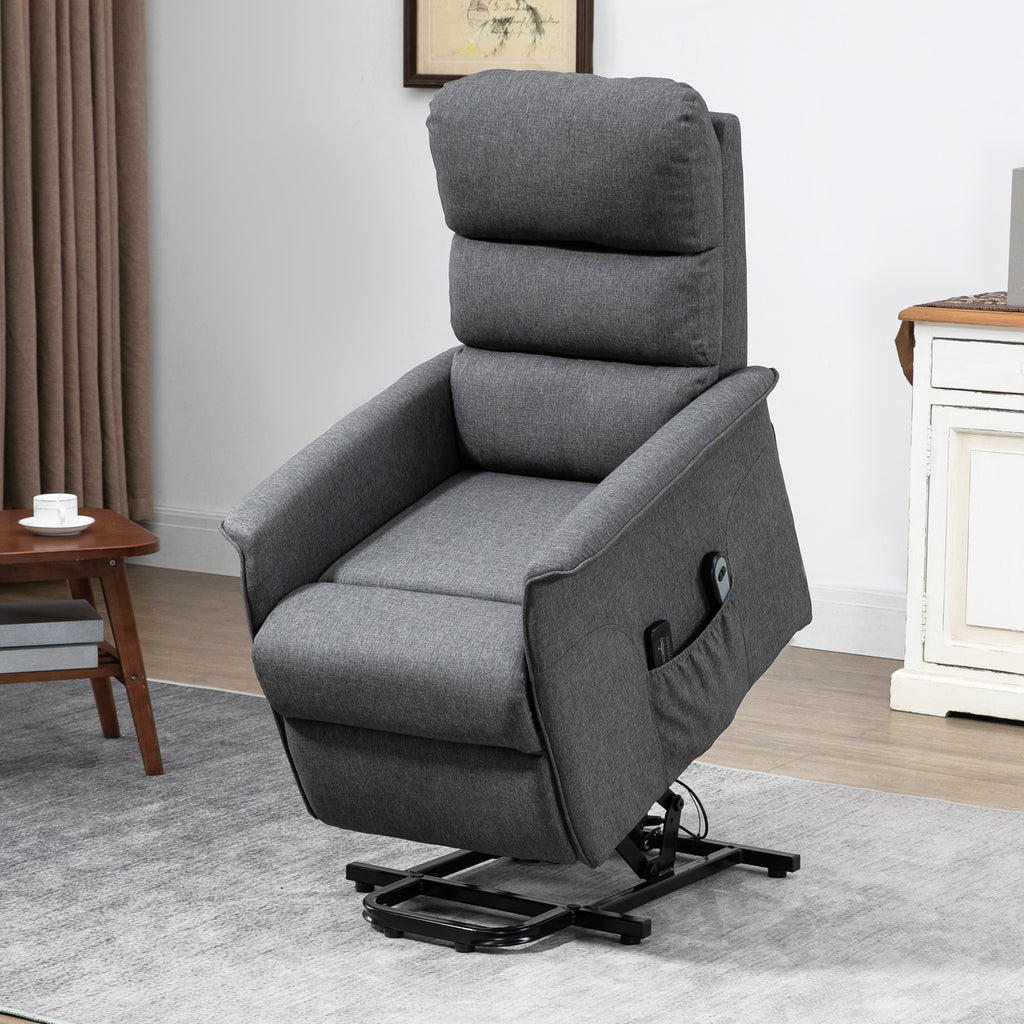 Power Lift Chair with Vibration Massage, Fabric Upholstered Recliner Chair for Elderly with Remote Control, Side Pockets, Grey