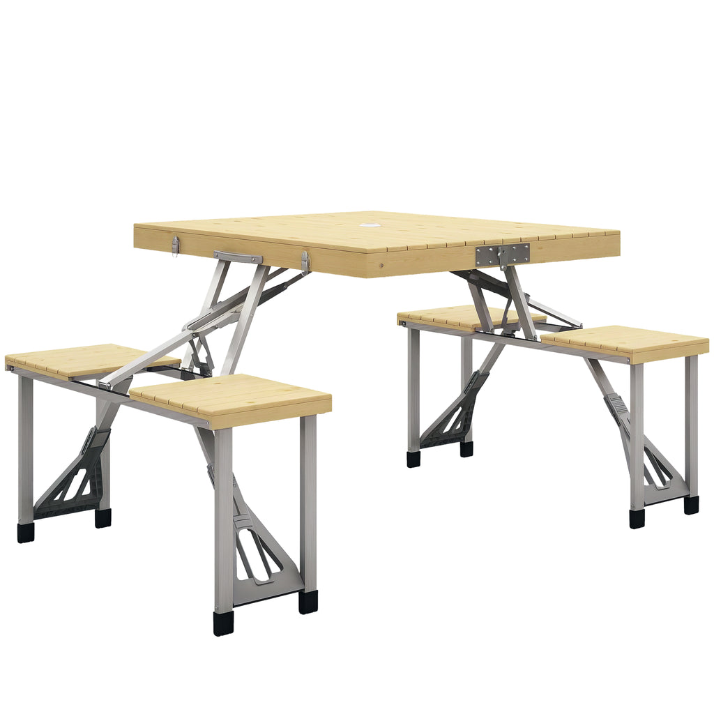 Aluminum Frame Folding Picnic Table, Portable Camping Table and Chairs Set with Umbrella Hole