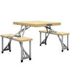 Aluminum Frame Folding Picnic Table, Portable Camping Table and Chairs Set with Umbrella Hole