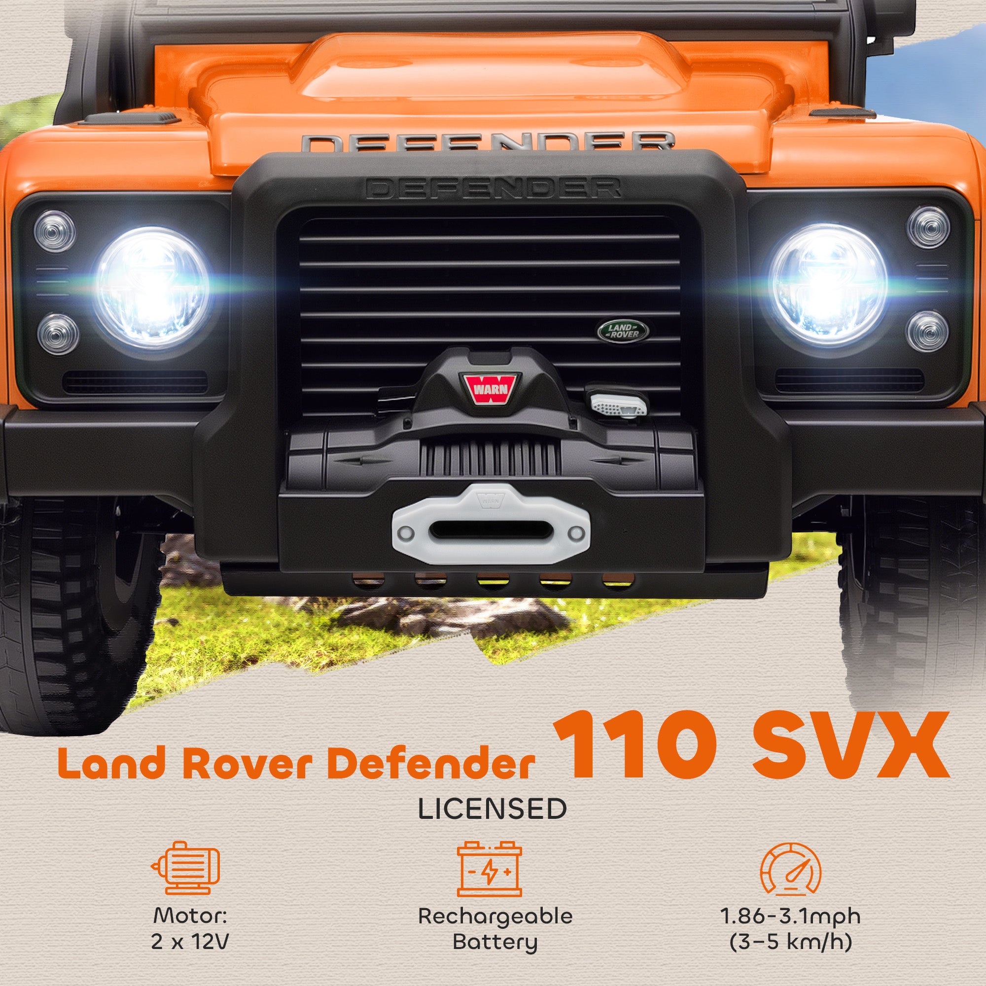 Licensed Electric Car for Kids with Remote Control, Dual Motors, Spring Suspension, LED Lights, Orange