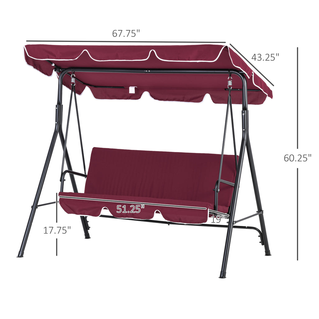 Outdoor Patio Swing Chair with Adjustable Tilt Canopy and Removable Cushion, Red