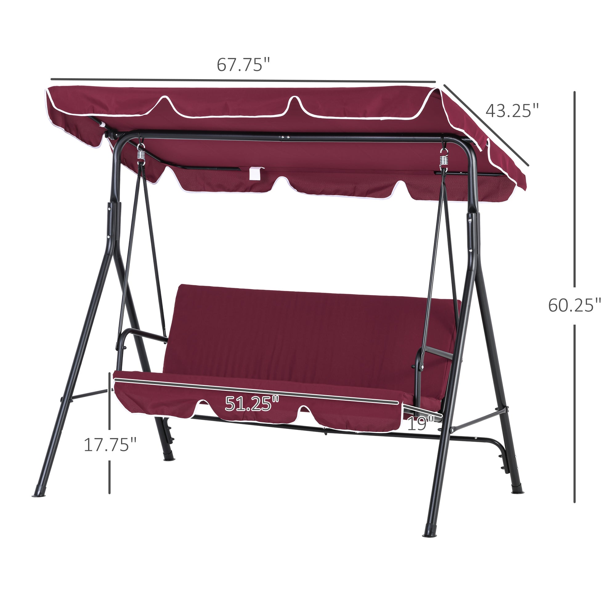 Outdoor Patio Swing Chair with Adjustable Tilt Canopy and Removable Cushion, Red