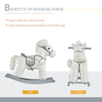 Kids Rocking Horse with Bear Toy, Plush Animal Rocker with Fun Realistic Sounds for Toddler 18-36 Months, White