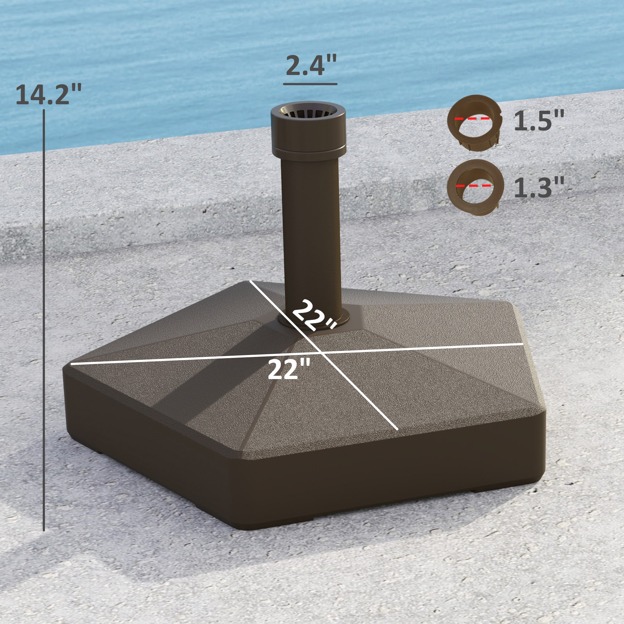 Patio Umbrella Base Holder, Heavy Duty Outdoor Umbrella Stand Base, Filled Up to 42lbs with Sand or 33lbs with Water for Garden, Poolside, Brown