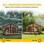 Dog House Outdoor, Wooden Dog Kennel Weatherproof with Porch, Openable Roof, Removable Bottom, Elevated Floor, Double Room for 2 Small to Medium Breeds, Natural