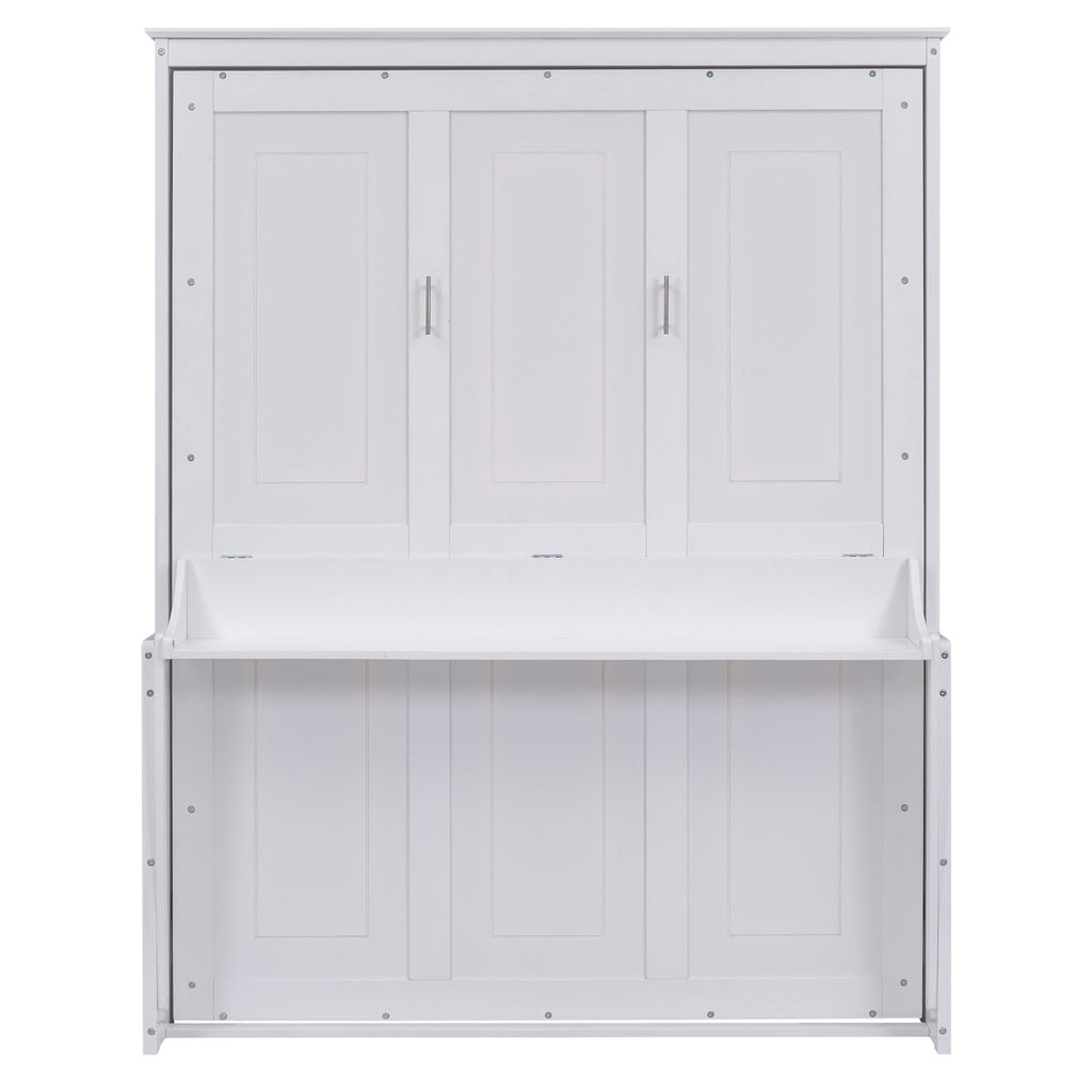 Space-Saving Design Queen Size Murphy Bed with Shelf, Solid Wood and MDF, 86" L x 69.5" W x 87" H, White