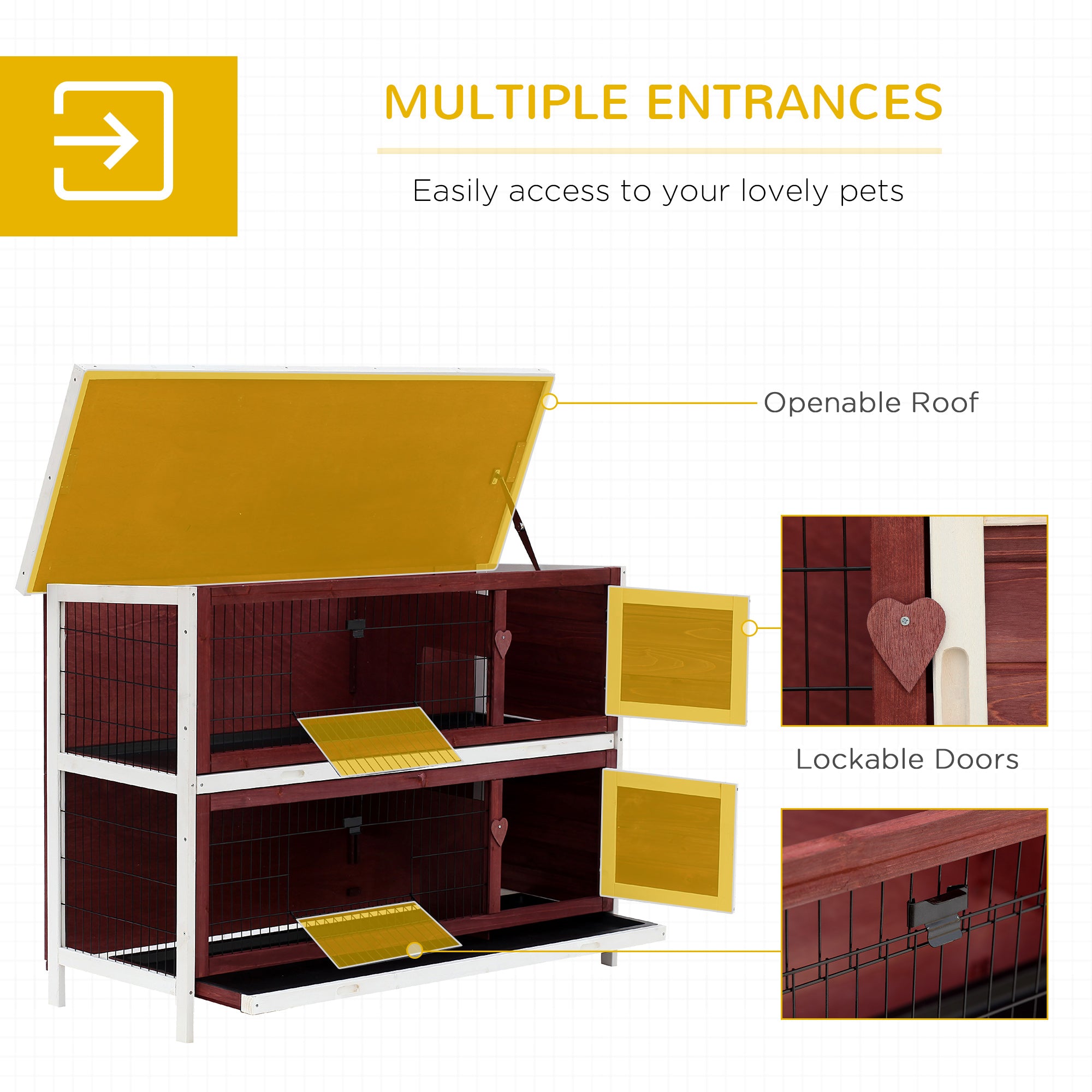 54" 2-Story Weatherproof Stackable Elevated Wooden Rabbit Hutch with Enclosed Run and Pull-Out Trays