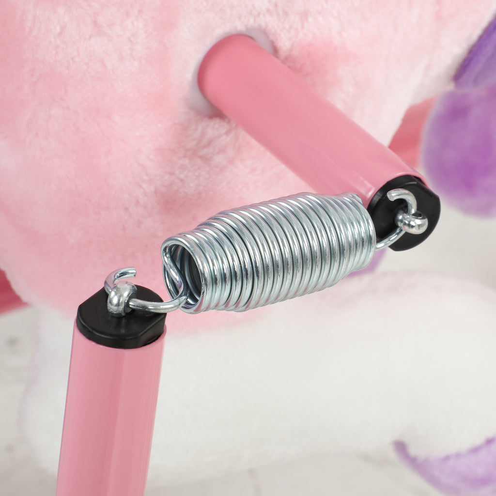 Spring Rocking Horse, Kids Ride on Horse, Plush Horse Ride-on w/ Sounds & Foot Stirrups for Kids 3-8 Years, Pink