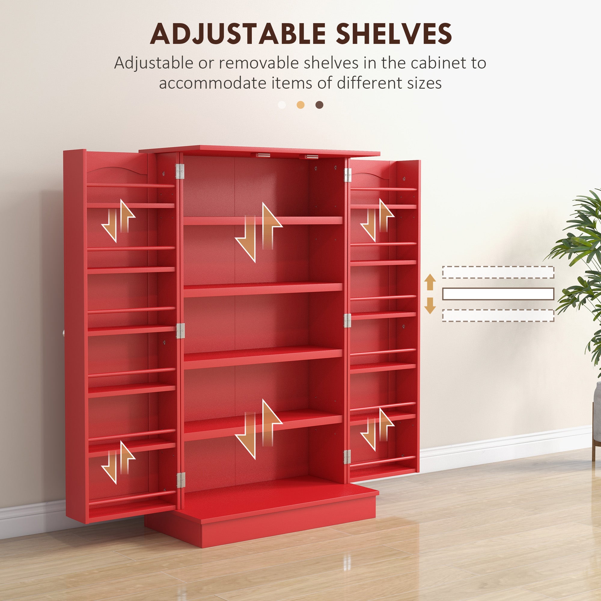 Kitchen Sideboard Cabinet, Large Kitchen Storage Cabinet w/ Double Doors & 5-tier Shelving for Home, Dining Room, Red