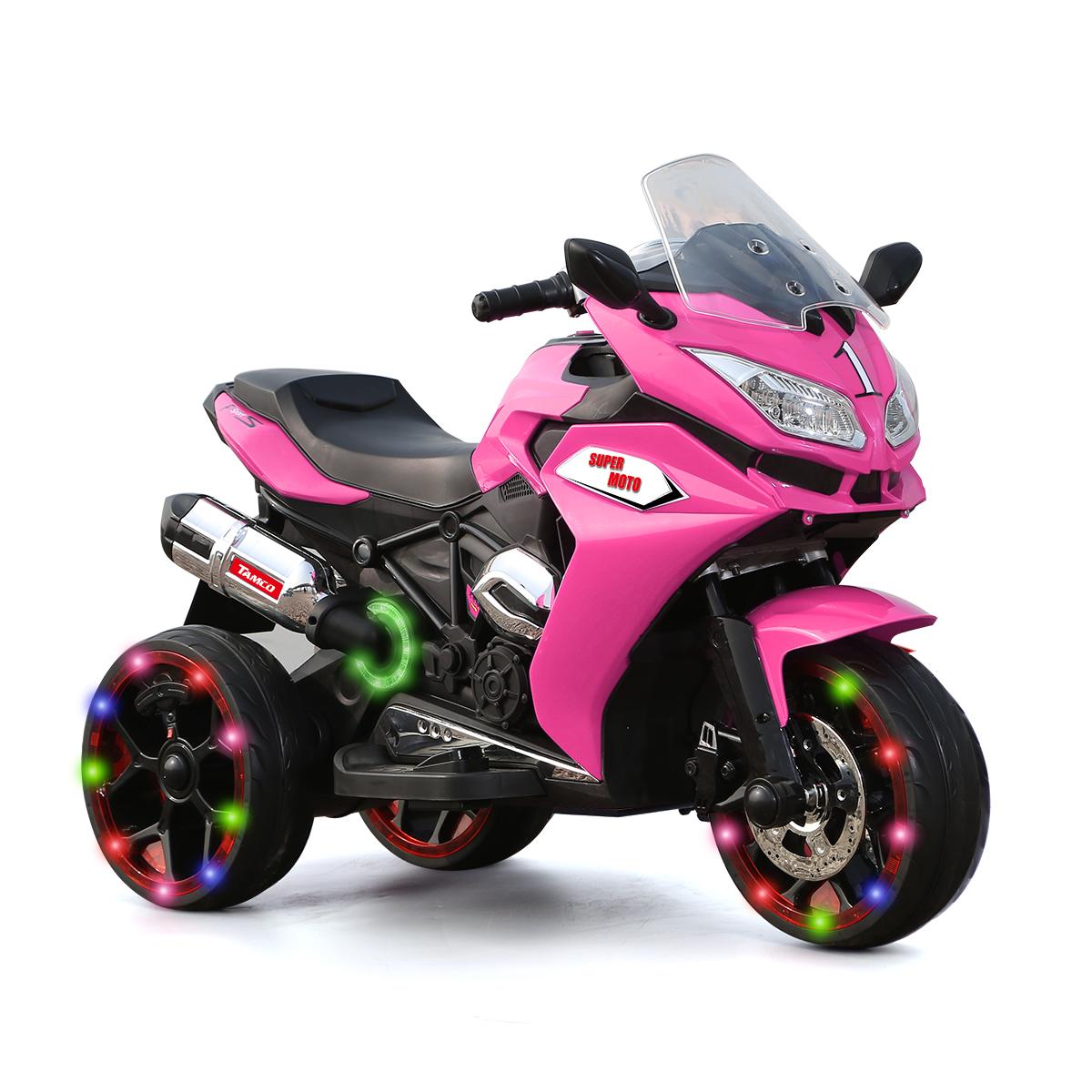 12V Kids Electric Ride-On Motorcycle with LED Headlight and Lighting Wheels, Motorbike Perfect for Ages 3–6, 41.5" L x 18" W x 25" H, Pink