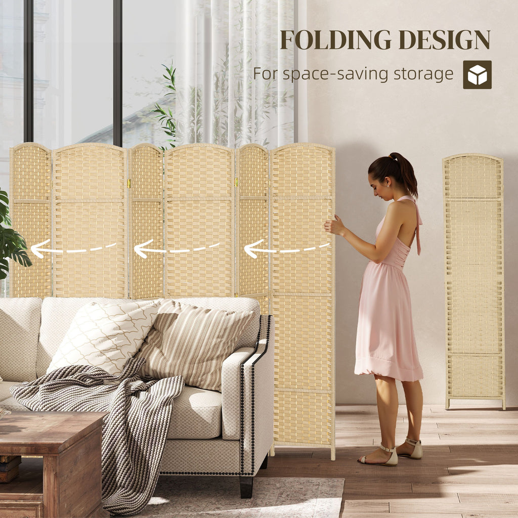Folding Room Divider Screen 6 Panel 5.6' Tall Privacy Screen Freestanding Room Partition for Home Office, Beige