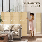Folding Room Divider Screen 6 Panel 5.6' Tall Privacy Screen Freestanding Room Partition for Home Office, Beige