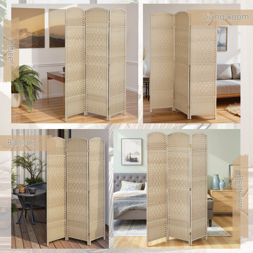 Folding Room Divider Screen 3 Panel 6' Tall Privacy Screen Freestanding Wood Partition for Home Office, Washed Oak