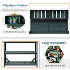 Outdoor Potting Bench with 4 Shelf & Side Hook for Patio, Farmhouse Garden Workstation with Large Tabletop, 47'' L x 19.5'' W x 65'' H, Green