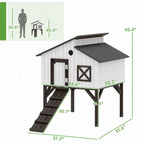 Chicken Coop Hen House with Nesting Box, Elevated Rabbit Hutch with Ramp, Asphalt Openable Roof and Elevated Legs