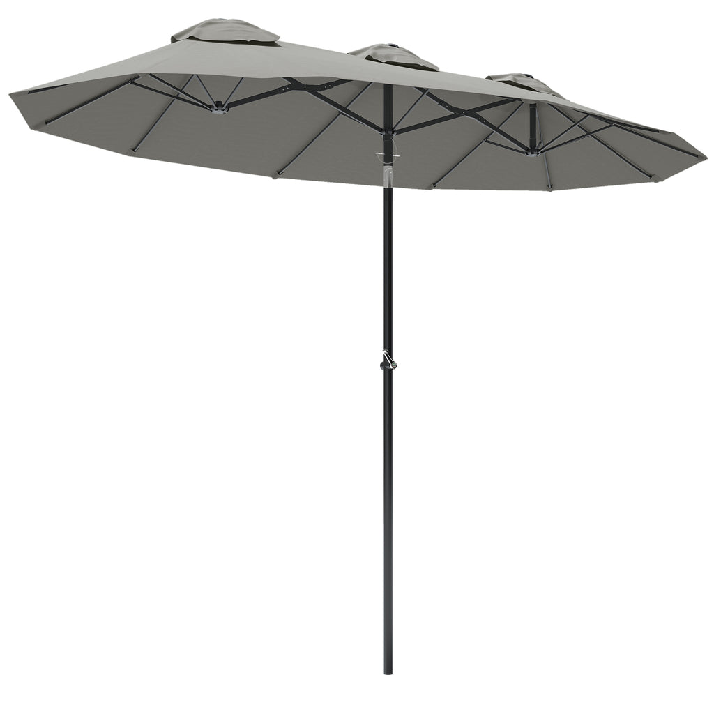Double Sided Patio Umbrella, 9.7' Large Outdoor Market Umbrella with Push Button Tilt and Crank, 3 Air Vents and 12 Ribs, for Garden, Deck, Pool, Gray