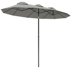 Double Sided Patio Umbrella, 9.7' Large Outdoor Market Umbrella with Push Button Tilt and Crank, 3 Air Vents and 12 Ribs, for Garden, Deck, Pool, Gray