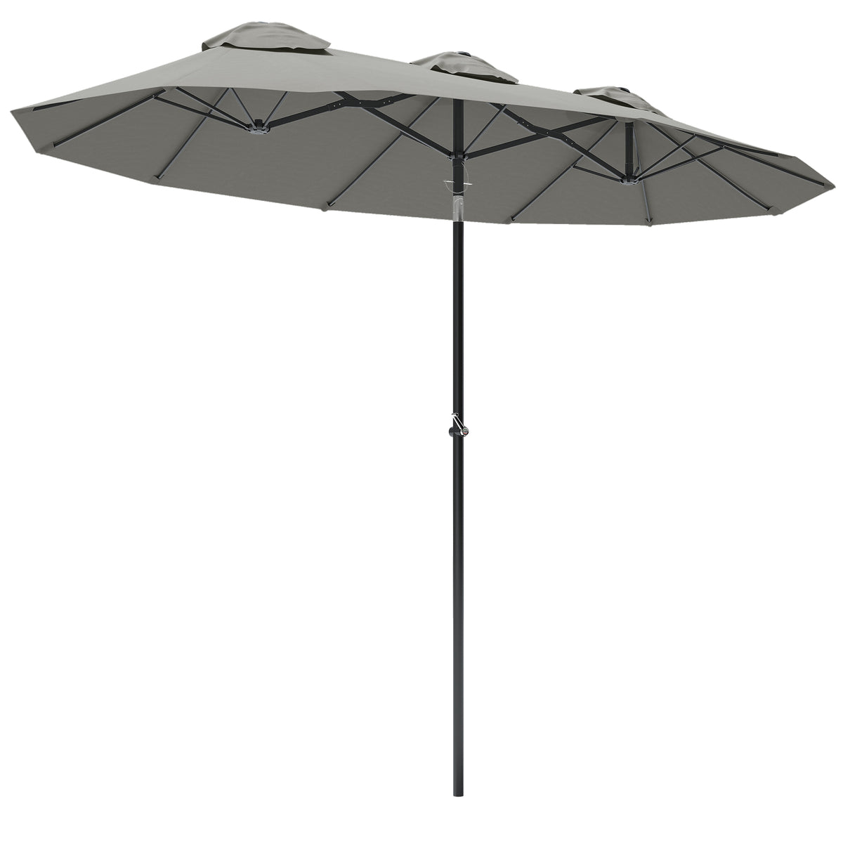 Double Sided Patio Umbrella, 9.7' Large Outdoor Market Umbrella with Push Button Tilt and Crank, 3 Air Vents and 12 Ribs, for Garden, Deck, Pool, Gray