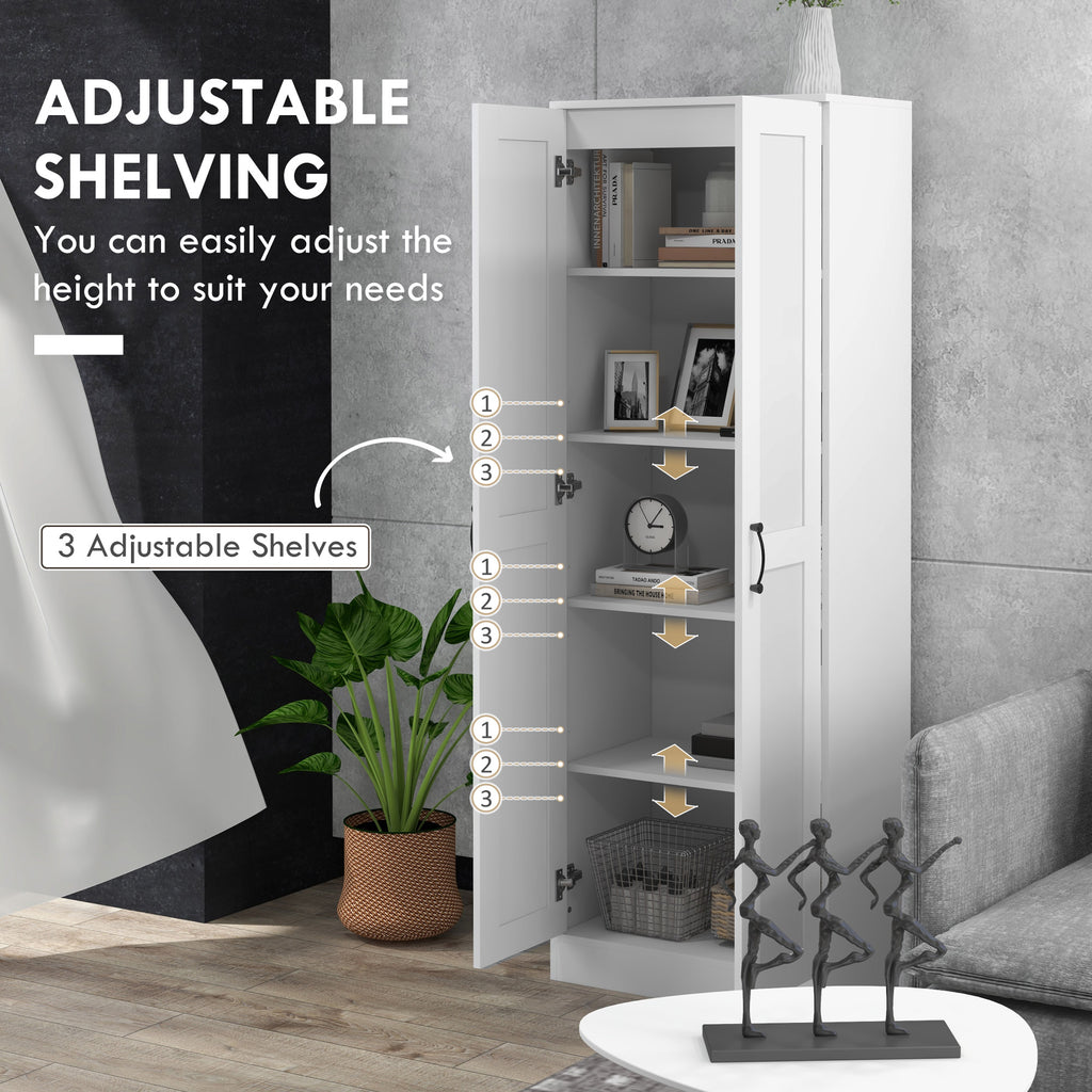 White Storage Cabinet with Adjustable Shelves and Tall Design, for Kitchen Storage, Perfect for Home Use and Family Organization