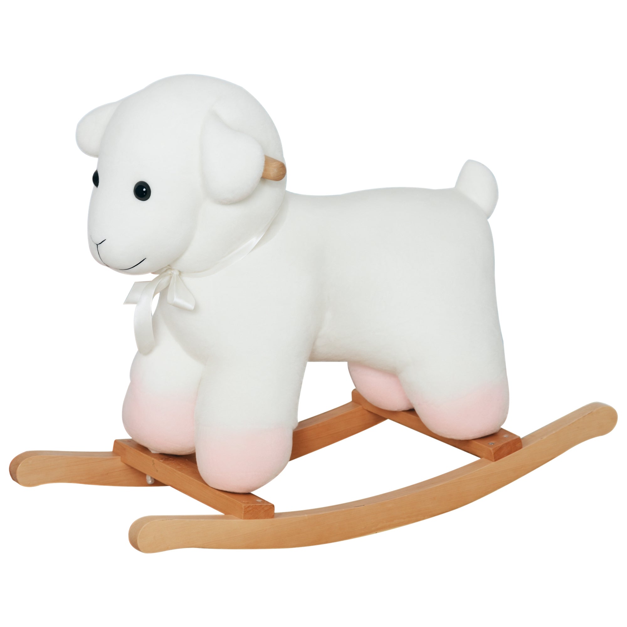 Lamb Rocking Horse Sheep, Nursery Stuffed Animal Ride On Rocker for Kids, Wooden Plush, White