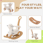 Rocking Horse for Toddlers 1-3 Years, 4-in-1 Baby Rocking Horse with Detachable Balance Board and Push Handle, Brown