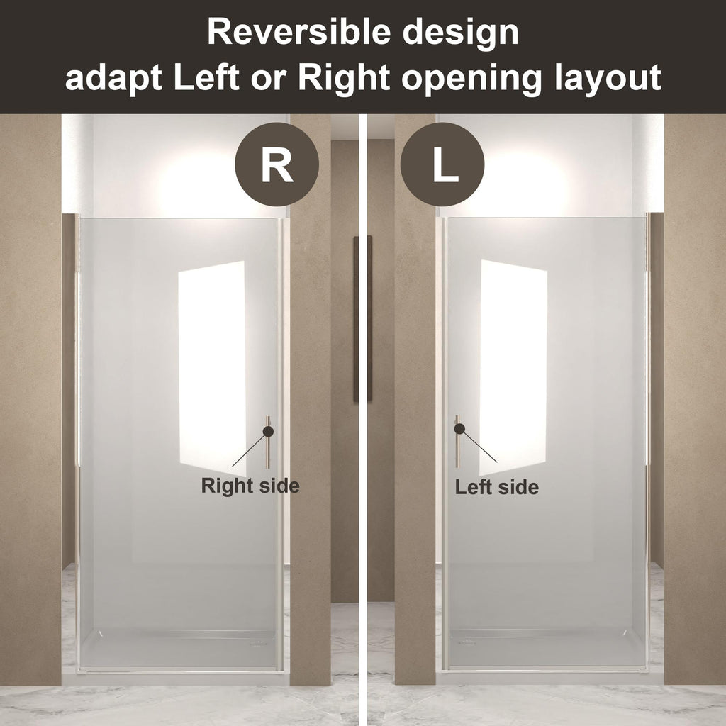 36” Pivot Shower Door with Explosion-Proof Film and Tempered Glass, Bathroom Door with Stainless Steel Handle, 36" L x 0.5" W x 72" H, Chrome