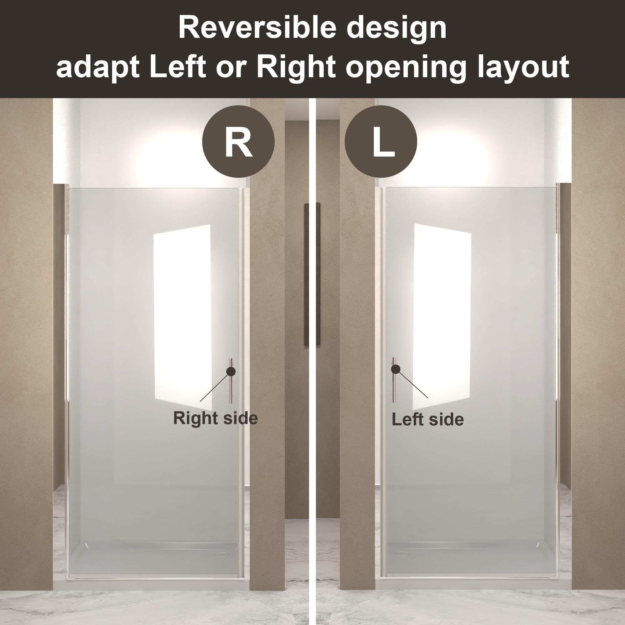 36” Pivot Shower Door with Explosion-Proof Film and Tempered Glass, Bathroom Door with Stainless Steel Handle, 36" L x 0.5" W x 72" H, Chrome
