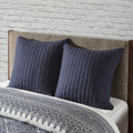 Machine Washable Cotton Quilted Euro Sham with Hidden Zipper, Embroidered Pillow Cover for Home Decor, 26" L x 26" W x 0.25" H, Navy