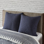 Machine Washable Cotton Quilted Euro Sham with Hidden Zipper, Embroidered Pillow Cover for Home Decor, 26" L x 26" W x 0.25" H, Navy