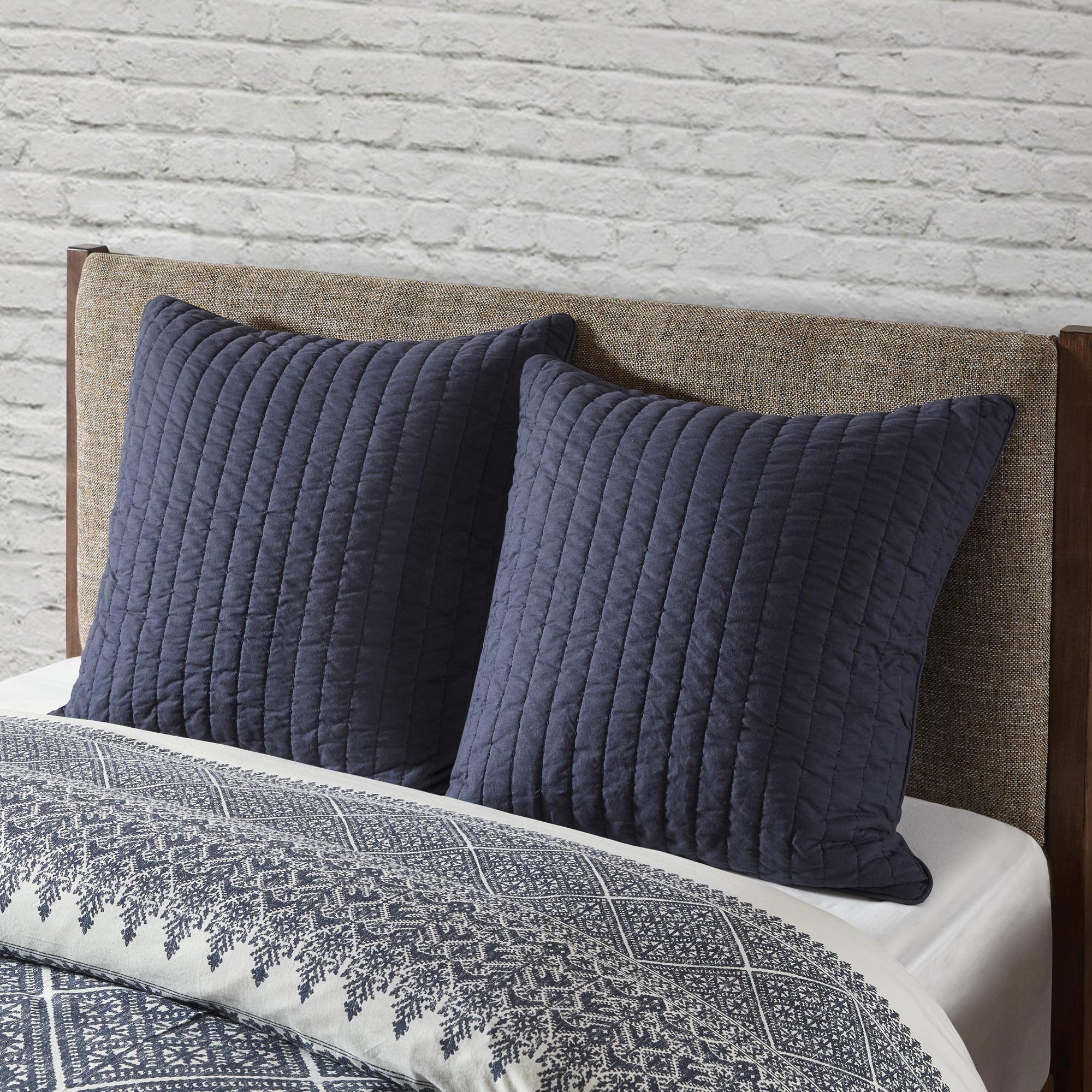 Machine Washable Cotton Quilted Euro Sham with Hidden Zipper, Embroidered Pillow Cover for Home Decor, 26" L x 26" W x 0.25" H, Navy