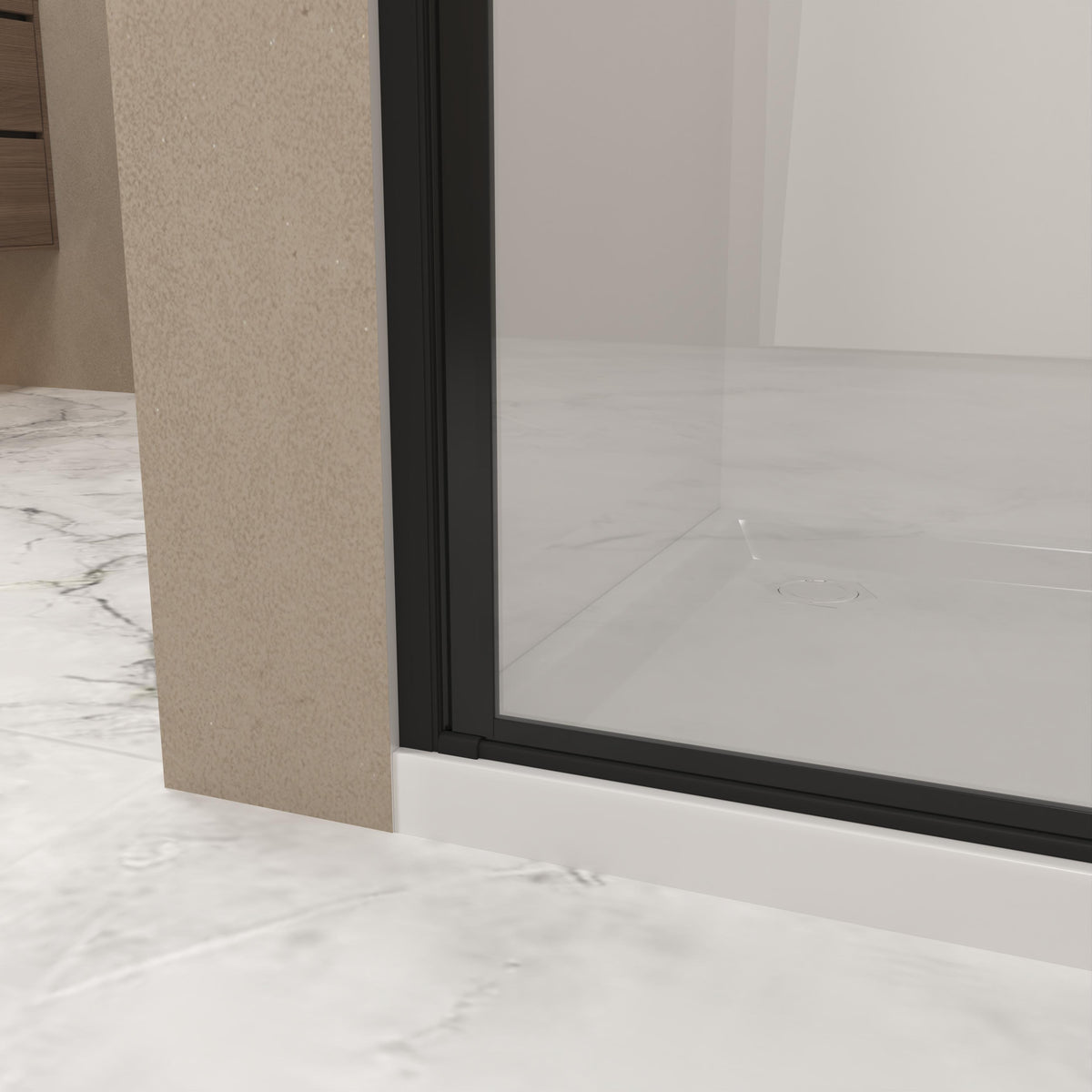 28" Pivot Shower Door with Safety Film and Raised Water-Blocking Strip, Tempered Glass with Stainless Steel Handle, 28" L x 0.5" W x 72" H, Matte Black